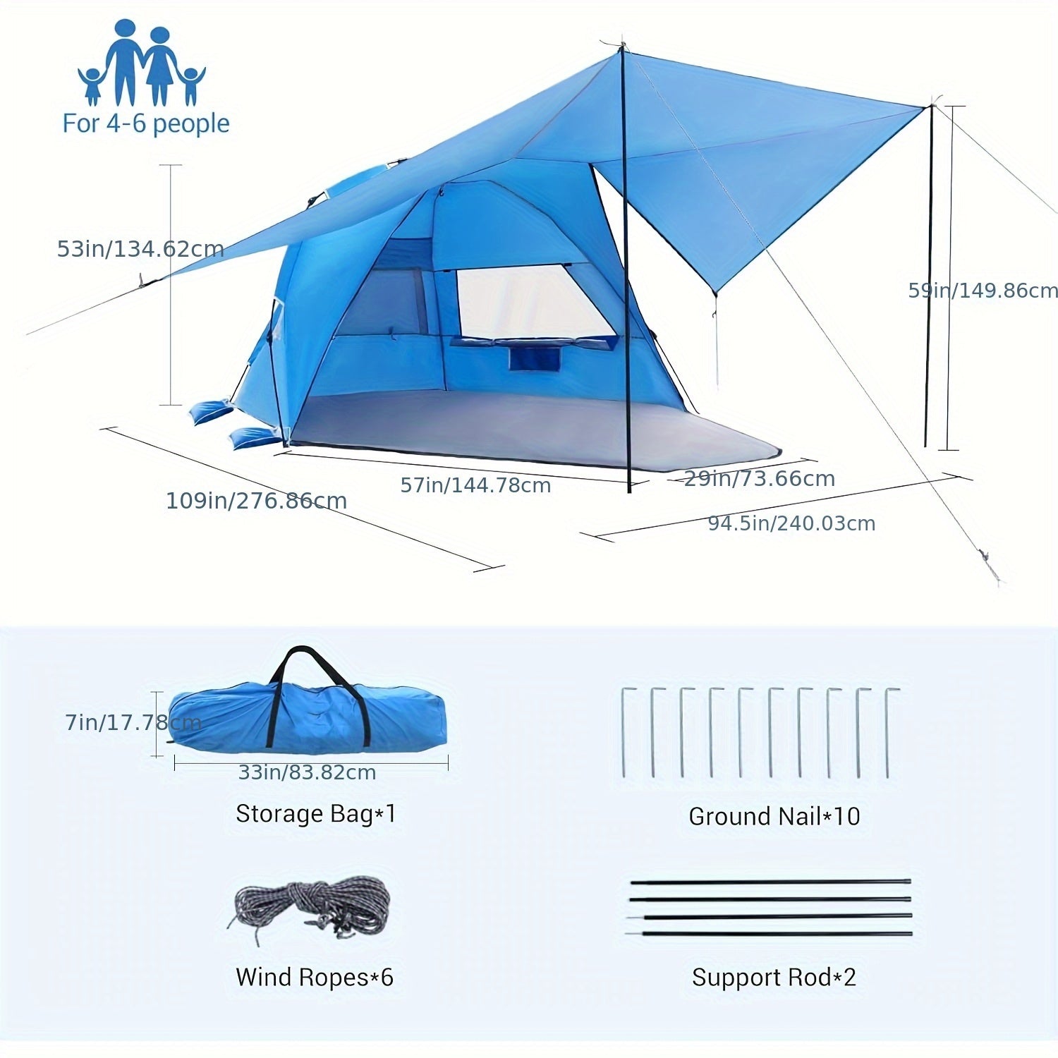 Beach Tent – Lightweight and Spacious for 4-6 People